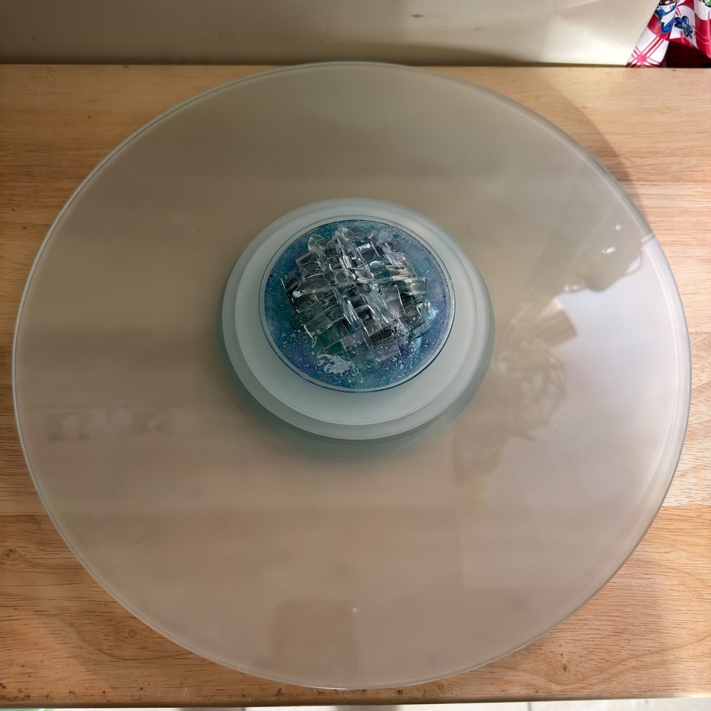 Kelemen Kuatro Fused Frosted Glass Disc Sculpture Signed Glassart 13 Inch USA